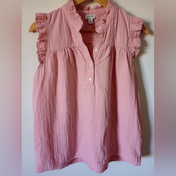 J. Crew Tops - J. Crew Soft Pink Guaze Ruffle Trim Top Size Medium